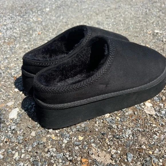 Black Suede Platform Slippers - Picture 2 of 3